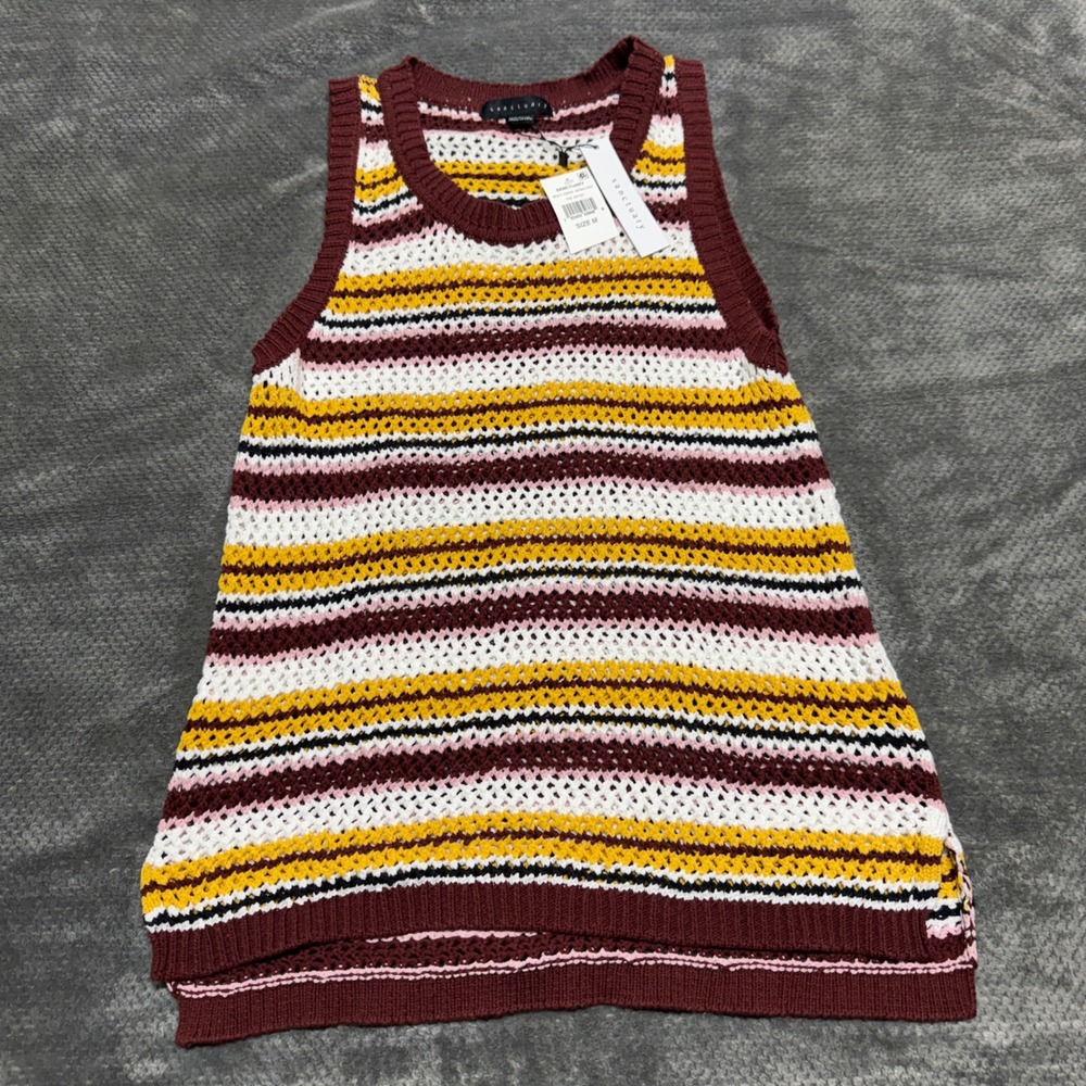 NWT Sanctuary The Artist Knit Tank Top Henna Striped Crochet Sweater Vest‎